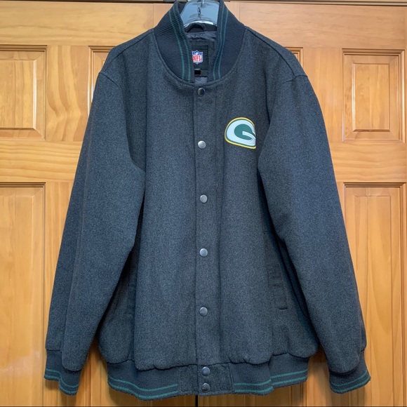 NFL Green Bay Packers Grey Wool Blend Jacket XL